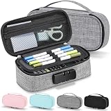 Zannaki Cute Pencil Case with Lock for Boys and Girls, Soft Large Capacity Pencil Case with Handle, Cool School Supplies Pencil Box Pen Stationery Storage Bag Organizer for Kids Teens Adults, Grey