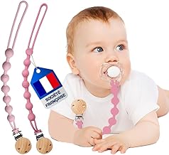 Pacifier Clip (2 Colours) - Dummy Clip - Baby Dummy Holder - Set of 2 High Quality Silicone Pacifier Hooks (Dark Pink/Light Pink)