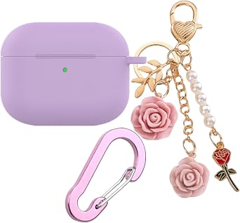 for Airpods Pro 3 Case with Cute Keychain,Silicone Shockproof Protective Cover Charms Flowers for Apple Airpod Pro 3rd Generation Case Charging Headphone Case Cover for Women Girl Purple