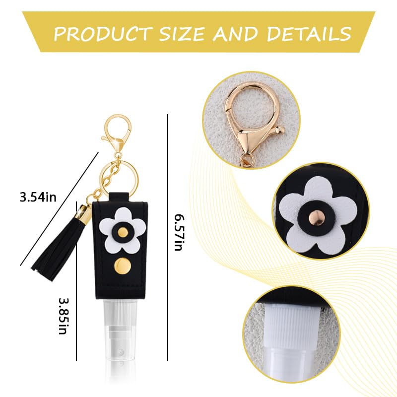 Hand Sanitizer Holder Keychain for Women 30ml Disinfectant Spray Bottle Keyring for Women Girls Refillable Travel Containers Mini Perfume Toner Spray Bottle Black Handbag Accessories image 5