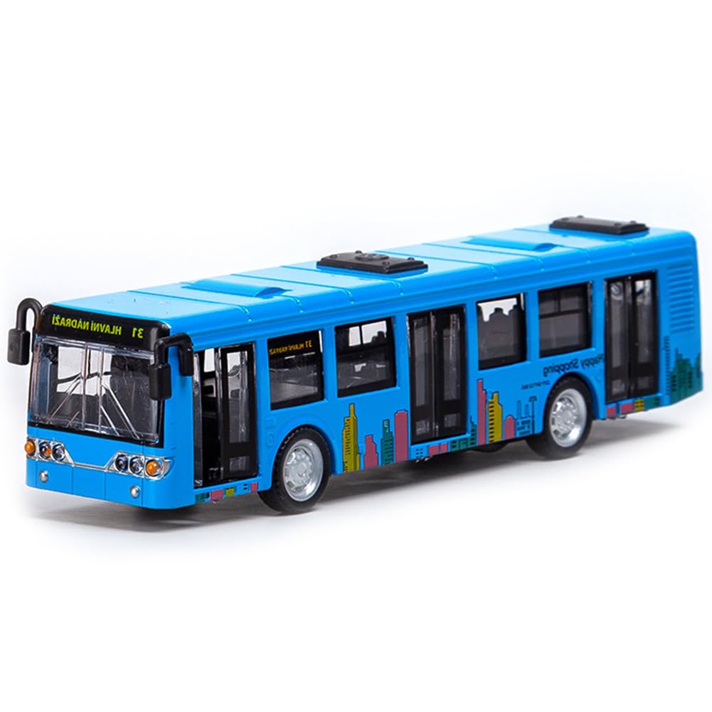 HFFJJLTU Bus Toy Car, Bus Toy, Alloy Diecast Pull Back Bus Toy Vehicles, 1:70 Scale Pull-Back Bus, Metal Cars Model,Bus Toy Car Model Pull Back City Bus Kids Gifts (Blue)