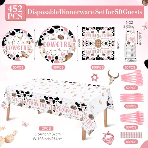 Image of Funnymoom 452 Pcs Cowgirl Baby Shower Party Decorations Include a Little Cowgirl Is on the Way Paper Plates Napkins Cups Tablecloth Cutlery Straws for Baby Shower Party Supplies