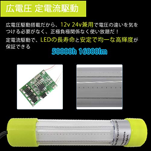 集魚灯 led水中集魚灯 集魚ライト 20W 12v 24v兼用 高光度120LEDs搭載 6M電源コード 収納ポーチ付 グリーン 2枚目