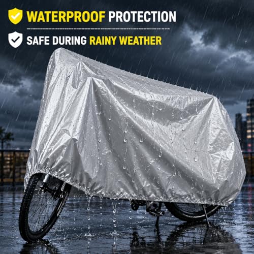 Image of Universal Cycle Cover Cycling Dust Proof Cover with 5 Thread Stiching (Silver Matty) Universal for Bicycle(Acrylic Soft Fabric)
