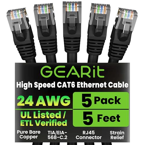 Câble Ethernet Cat 6 contre les coupures de connexion | Lot de 5 câbles RJ45 GearIT 10G