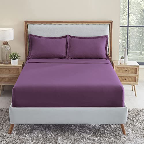 Image of TRIDENT Namaste Doublebed King Size bedsheets Crushed Violets, Linen Look 100% Cotton with 2 Pillowcovers