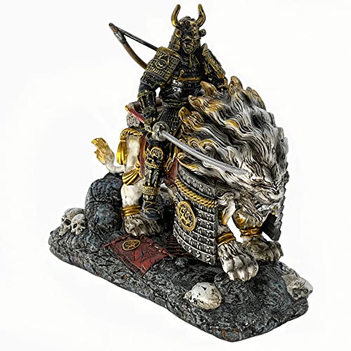 Estatua de samurái y león blanco en resina para decoración miniatura 1