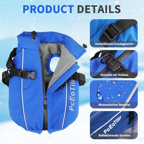 PcEoTllar Wasserdichter Hundemantel für kleine Hunde, warme reflektierende Jacke mit Geschirr für den Winter, Ski-Kostüm, Baumwolle, Hundepullover