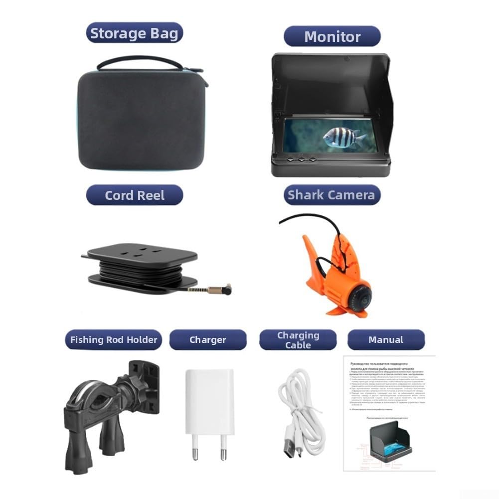 Sistema de cámara subacuática 4K con pantalla de 4.3 pulgadas, kit de buscador de peces IP68 con lente ajustable para pesca de agua dulce y salada (B)