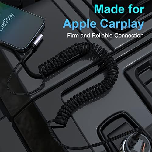 Coiled Lightning Cable, 90 Degree Nylon Braided Fast Charging Cable [Apple MFi Certified & CarPlay Compatible] 6FT Cord Data Transmission Compatible with iPhone 13/12/11/11Pro/11Max/X/XS/XR/XS Max/8