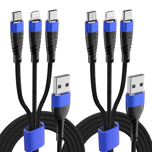 HFHSCN Multi Charging Cable, [2Pack 4FT] 3 in 1 Charging Cable Long Multiple USB Cord Nylon Braided Fast Charger for IP/Type-C/Micro-USB for Most Cell Phones/Android/Tablets/Samsung Galaxy/Pixel