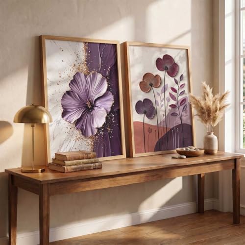 Image of kotart BLUE flower Art Wall Painting modern Home Decoration With Frame For Living Room Bed Room Hotel Wall Decor Digital Reprint Set of 2 (10X13 INCH)