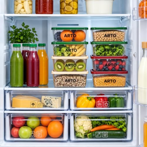 Image of Arto Food Storage Containers Set of 3, 1100ml Airtight & Leak Proof Transparent Fridge Organizer with Coloured Lids - Stackable, Food Grade Plastic for Kitchen, Pantry, Cereals & Vegetables