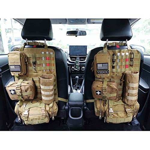Image of Molle Tactical Seat Back Organizer Panel with Pouches, Universal Fit For Vehicle Car, Khaki