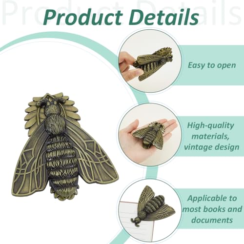 AHANDMAKER 1 Stück Vintage Motten Metall Binder Clip Großer Journal Lesezeichen Clip Dekorativer Seitenhalter Notebook Zubehör Klemmen Für Büro Zuhause Schreibtisch DIY Gold