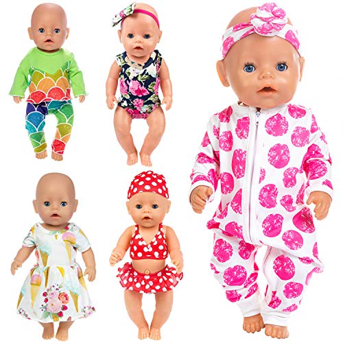 ZITA ELEMENT 5 Set Vêtements De Poupée Vêtements Accessoires pour 35-46cm Baby Doll Vêtements De Poupée Onesies pour 43cm Vêtements De Poupée Américaine 18 Pouces - Xmas Gift