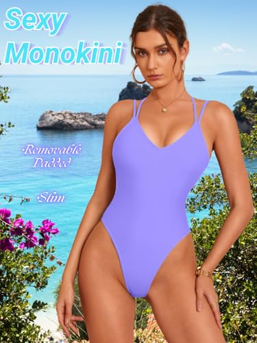 Image of ShawGobow Sexy Swimsuit for Women,Backless Scrunch Butt High Cut Monokini,One Piece Cheeky Bathing Suit Beach Pool Party