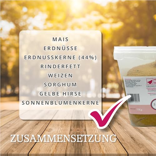 MeinWildvogel Erdnussbutter Wildvogelfutter 5kg, streichzarte Erdnusspaste, Weichfutter, Fettfutter mit Erdnüssen & Saaten, Ganzjahresfutter für Weichfresser wie zb. Meisen, Kleiber, Vorratseimer