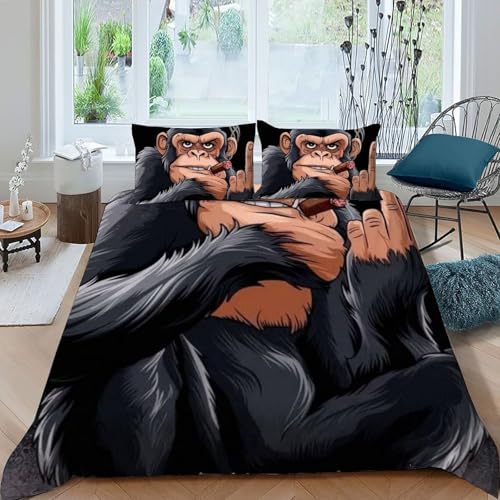 Housse de couette singe noir 200x200cm impression 3D microfibre soyeuse