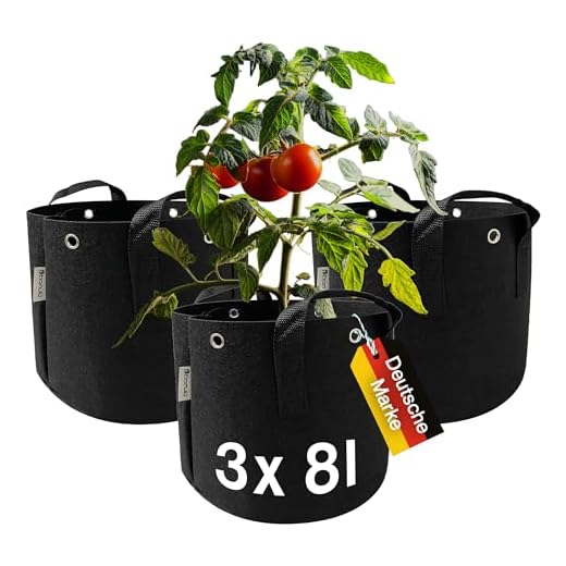 honju Home Growbag - Stofftopf 8l Volumen (3er Pack) [Pflanzsack mit verstärken Löchern zum Runterbinden, Besseres Wurzelwachstum, Vermeidung von Staunässe] schwarz