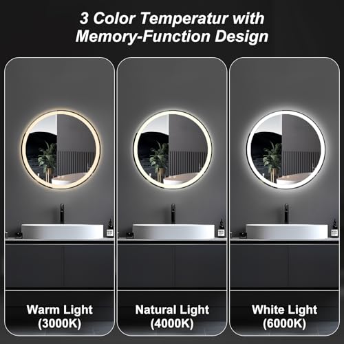 Image of NEWBULIG 24 Inch Round LED Bathroom Wall Mirror with Lights, Light up Vanity Bathroom Mirror for Over Sink, Anti-Fog and Dimmable, Front Light and Backlit, Memory Function, Shatter-Proof, White