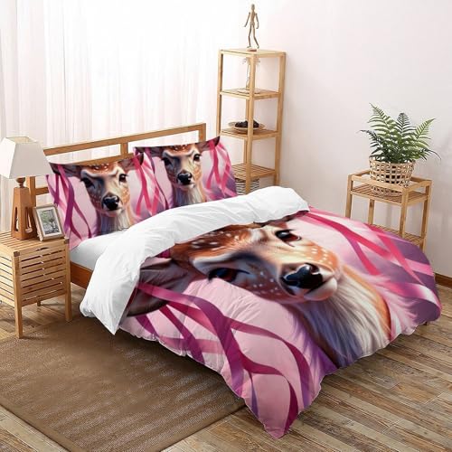 Parure de lit cerf rose microfibre 3D de qualité supérieure - 2