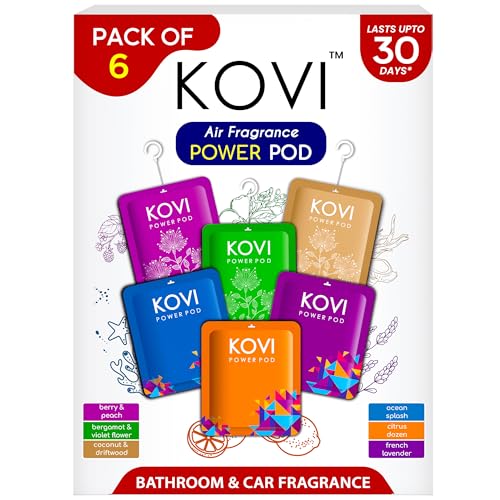 KOVI Air Fragrance Power Pod for Bathroom and Car Long-Lasting Fragrance Infused with Essential Oils Lasts Up to 30 Days Pack of 6 (10g Each)