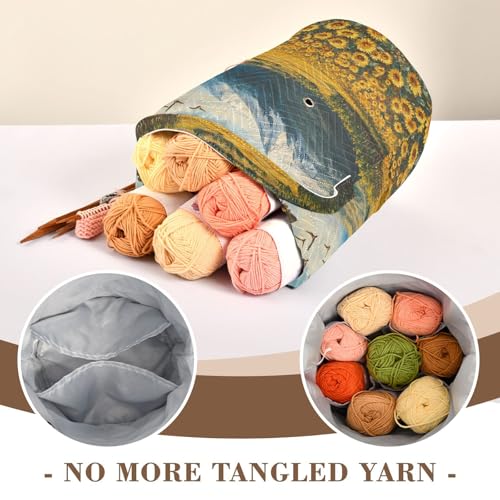 Image of Tatenale Crochet Bag Yarn Bag Knitting Project Bag with Pockets and Handle Portable Yarn Storage Organizer Tangle Free 8.3x11 InchSunflowers Eagles and Mountain40