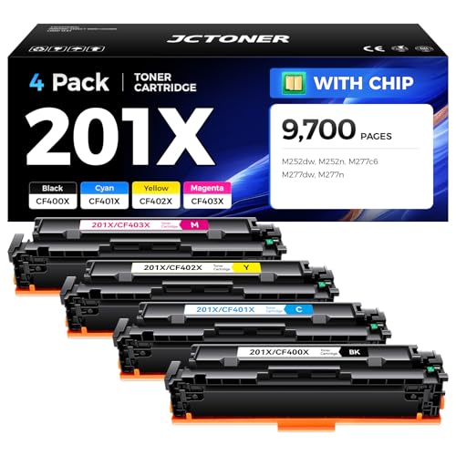 Image of 201X Toner Cartridge CF400X CF401X CF402X CF403X High-Yield Replacement 4-Pack Compatible with HP Color LaserJet Pro M252dw M252n MFP M277c6 M277dw M277n Printers Black Cyan Yellow Magenta (with Chip)
