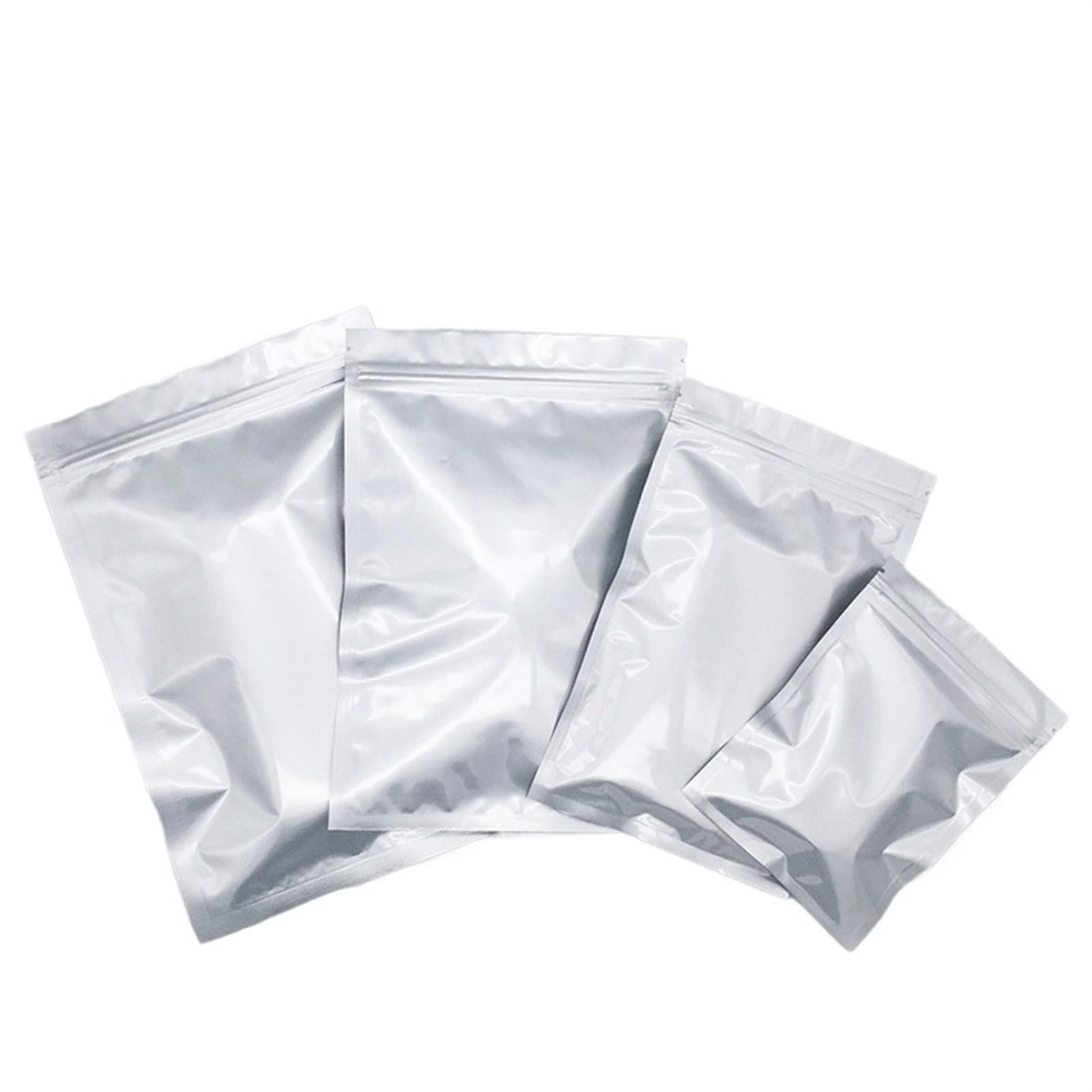Sacchetti Ziplock, Buste con chiusura lampo in foglio di alluminio piatto spesso, argento, 50/100 pezzi, termosaldabili, dimensioni multiple(Silver 100pcs,20x30cm)