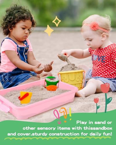 Image of Sensory Bin Sand Tray with Lid for Toddlers 2 Pcs 15in Portable Sandbox Toy Large Plastic Tray for Kids 3 4 5 6 Fill with Sand, Water, Beads, and More (2 Pink)
