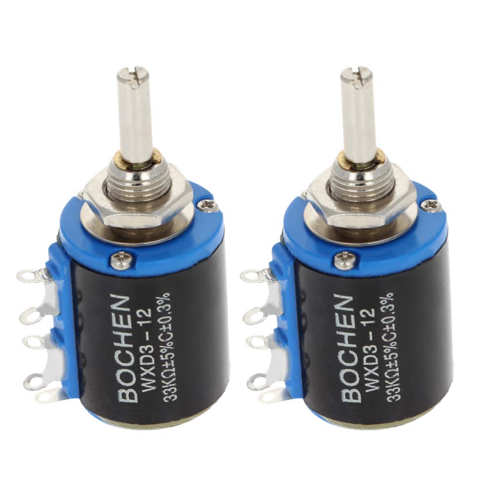 Fielect 2Pcs 33K Ohm Wire Wound Precision Potentiometer, Precision Multi Turn Wirewound Potentiometer, 5-Turn Rotary Adjustable Resistor, WXD3-12-1W
