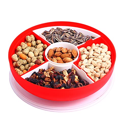 Xkxkke Divided Serving Dishes With Lid,Serving Bowls,Multifunctional Party Snack Tray For Fruits,Nuts,Candies,Crackers,Veggies Red #TOP10
