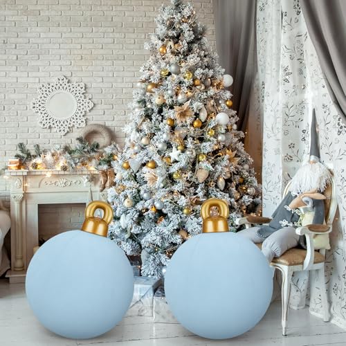 Jetec 3 Pcs 32 Inch Giant Velvet Christmas Inflatable Balls Ornament Flocked Xmas PVC Inflatable Flocked Ball Ornaments for Christmas Holiday Outdoor Blow up Yard Decor(Gray Blue) - Image 4
