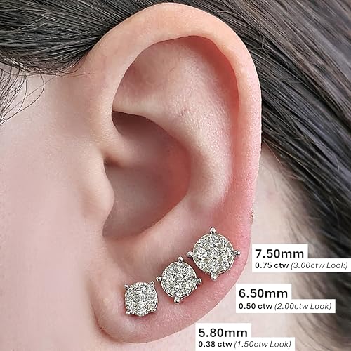 Diamond Stud Earrings CVD Lab Grown Diamonds solid 14K post & Silver basket, 7 or 9 Stone Cluster3