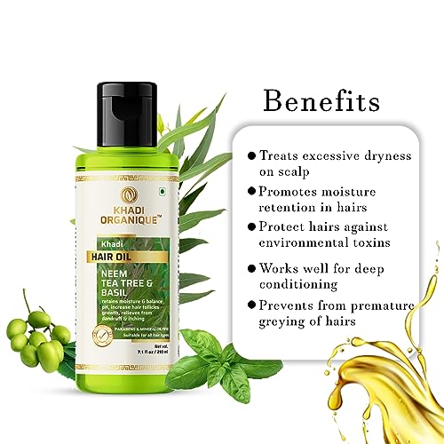 Image of Khadi Organique Neem Tea Tree & Basil Natural Hair Oil Paraben & Miniral Oil Free Pack Of 1