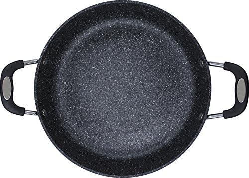 Scoville Neverstick 28cm Shallow Casserole with Vented Glass Lid - 3.8L, Non-Stick, Aluminium, Ergonomic Handles, Stainless Steel Base,Black
