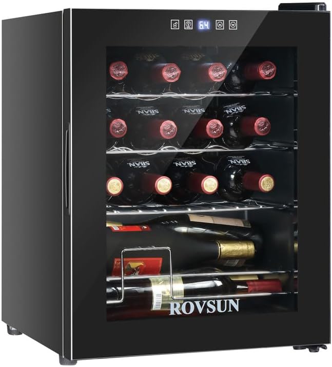 Refrigerador de vino independiente de 16 botellas, refrigerador de vino con compresor, mini bodega para vino tinto, blanco y champán con control
