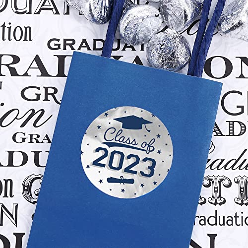 Graduation Class Of 2023 Party Favor Stickers, Graduation Stickers For Envelopes, Bag Seals - 1.75 In. Round - 40 Labels (Silver Blue) #TOP1