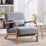 Bonzy Home Mid-Century Modern Accent Chair, Breathable Fabric Reading Lounge Chair with Solid Wood F