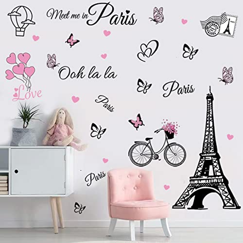 Paris Wall Stickers Eiffel Tower Vinyl Wall Decor Sticker Paris Tower Wall Decals Removable Self-Adhesive Balloon Stickers Wall Decal For Girls Bedroom Living Room Sofa Backdrop Tv Background Wall Decoration. #TOP2