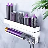 YAYINLI Hair Dryer Holder Wall Mount, Hair Straightener Holder for Curling Irons Styler Accessory, Hairdryer holder, Adhesive Hair Dryer and Straightener Holder, Hair Tool Organiser Storage (Silver) - Image 1