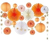 SUNBEAUTY Orange Party Dekoration Kugel-Deko Kit Pompoms Sterngirlande (Orange)