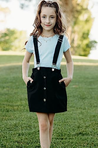 Geru Girls' Suspender Skirt - Adjustable A-Line With Pockets Soft And Comfortable - Summer Style For Ages 9-10 Years Black #TOP1