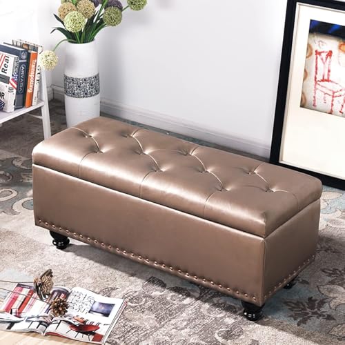 Reposapiés de Cuero otomanos - 2 en 1, con Compartimentos y Asiento - Banco de Almacenamiento al Final de la Cama, reposapiés Rectangular, Taburete para Cambiar Zapatos para dormit