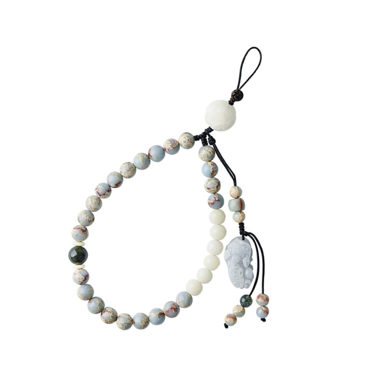 BESTonZON 3pièces Agalmatolite Lanyard Pour Téléphone Dragonne Courroie De Poignet Avec Bouddha Et Verte Pour Smartphone Et Accessoires