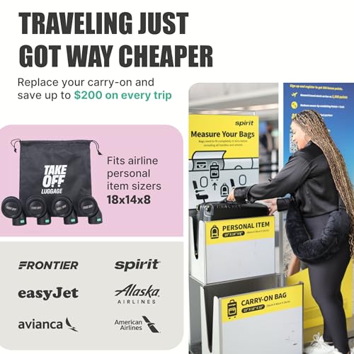 Take OFF Luggage Personal Item Travel Bag 3.0 – Compact Underseat Suitcase for Budget Airlines – Fits Sizers 18x14x8 – No-Fee Small Carry On Luggage with Wheels Removable, TSA Lock & Toiletry Pouch3