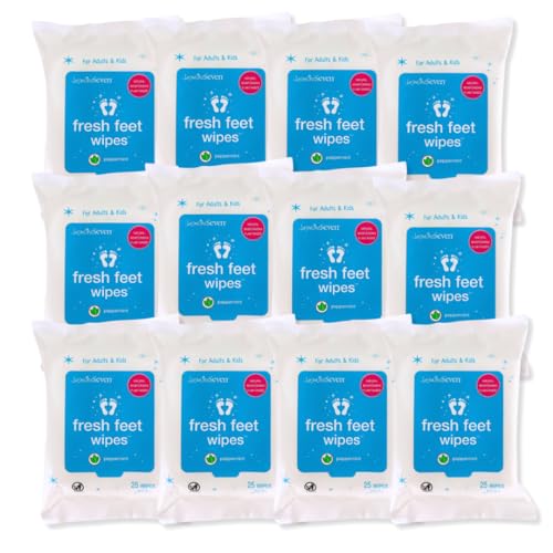 Fresh Feet Wipes, Peppermint Foot and Body Wipes, 12 Travel Packs, 300 Ct
