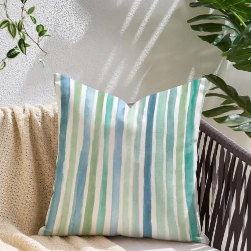 Housse de coussin 80x80 cm extérieur imperméable taie oreiller rayé lin vert
