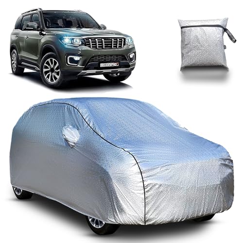 Image of Continental [SilverGuard] Dual Belts Extra Protection M & M Scorpio N Car Cover (2022-2026) Build with Triple Stitched,Waterproof & Dustproof Car Cover for Scorpio N (Metallic Silver).